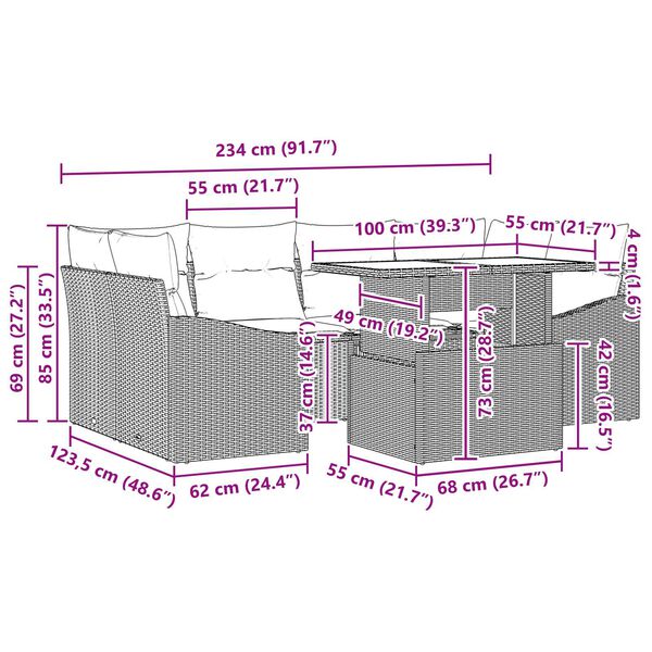 vidaXL 7 Piece Garden Sofa Set with Cushions Black Poly Rattan
