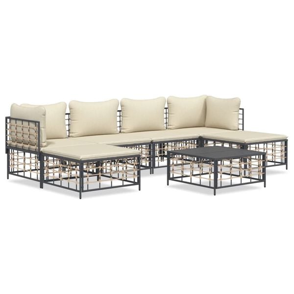 vidaXL 7 Piece Garden Lounge Set with Cushions Anthracite Poly Rattan