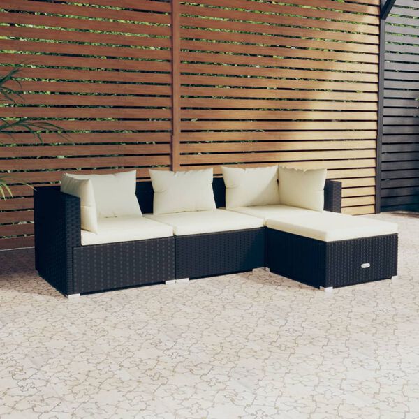 vidaXL 4 Piece Garden Lounge Set with Cushions Poly Rattan Black