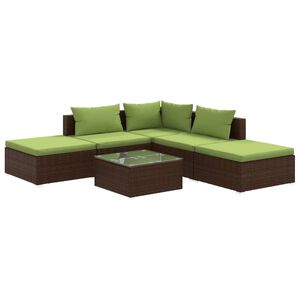 vidaXL 6 Piece Garden Lounge Set with Cushions Poly Rattan Brown
