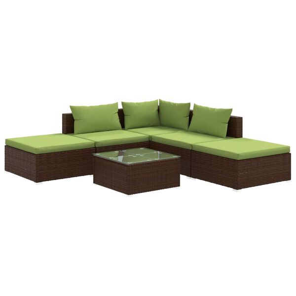 vidaXL 6 Piece Garden Lounge Set with Cushions Poly Rattan Brown