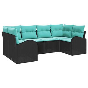 vidaXL Garden Sofa Set with Cushion 6 pcs Black Poly Rattan