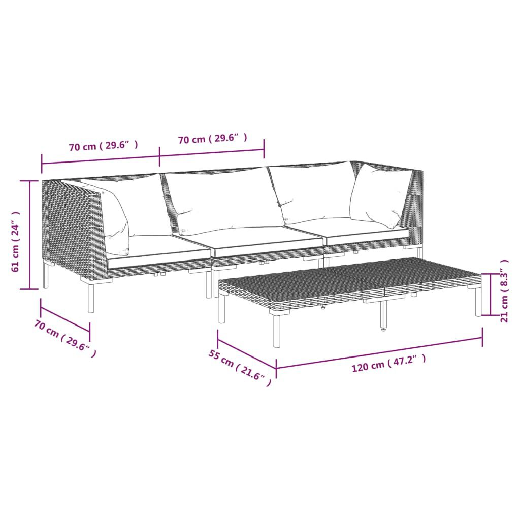 vidaXL 4 Piece Garden Lounge Set with Cushions Poly Rattan Dark Grey