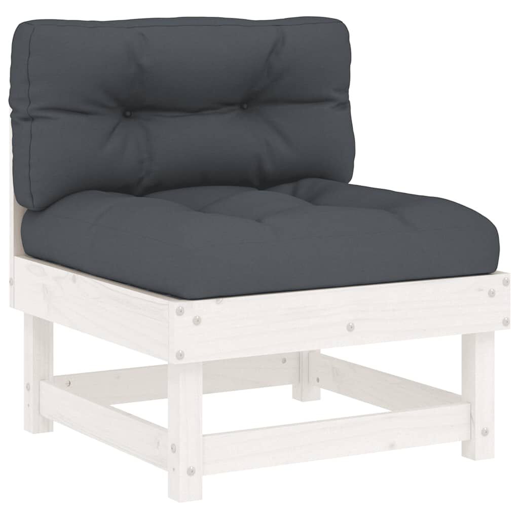 vidaXL Middle Sofas with Cushions 2 pcs White Solid Wood Pine
