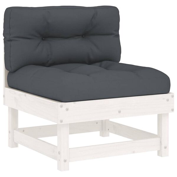 vidaXL Middle Sofas with Cushions 2 pcs White Solid Wood Pine