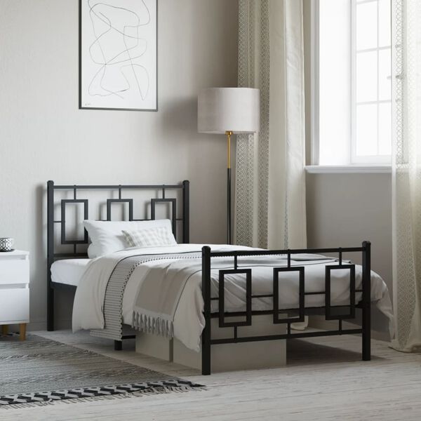vidaXL Metal Bed Frame without Mattress with Footboard Black 100x200cm