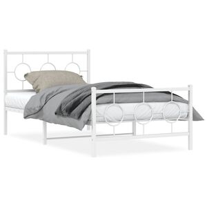 vidaXL Metal Bed Frame without Mattress with Footboard White 100x200cm