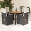 vidaXL 5 Piece Garden Dining Set with Cushions Black Poly Rattan