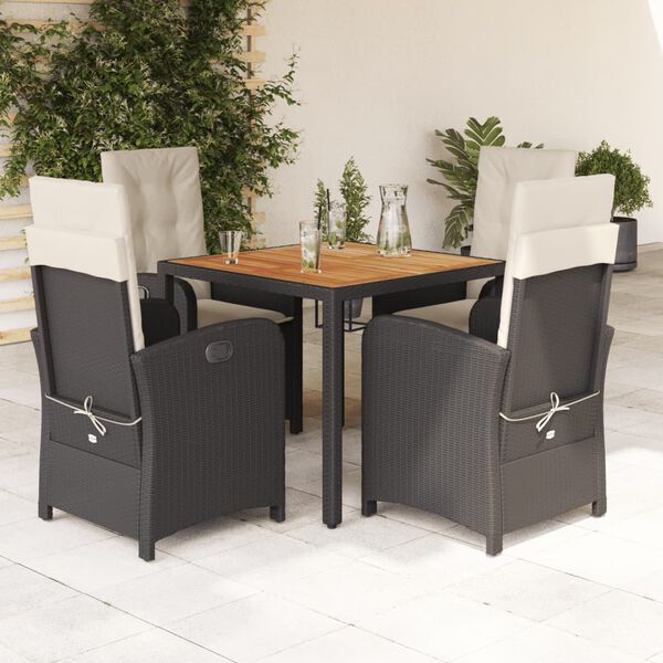 vidaXL 5 Piece Garden Dining Set with Cushions Black Poly Rattan