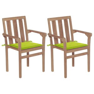vidaXL Garden Chairs 2 pcs with Bright Green Cushions Solid Teak Wood