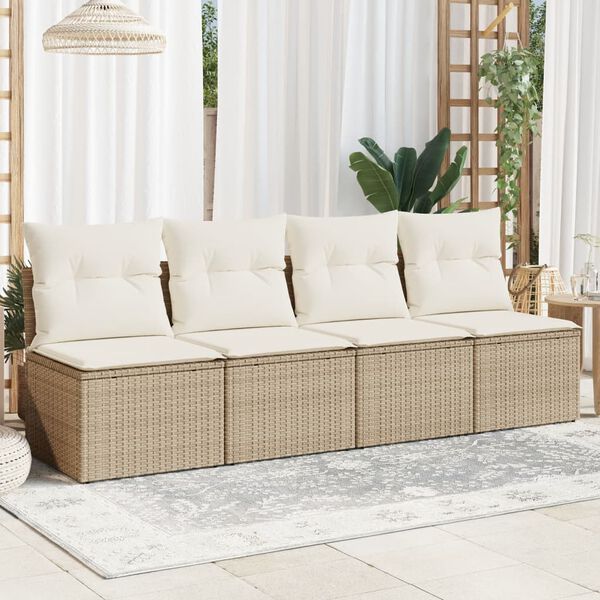 vidaXL Garden Sofa with Cushions 4-Seater Beige Poly Rattan