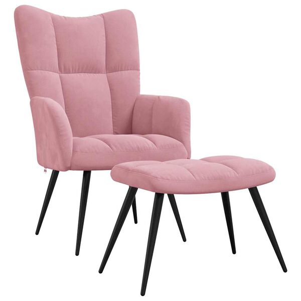 vidaXL Relaxing Chair with a Stool Pink Velvet