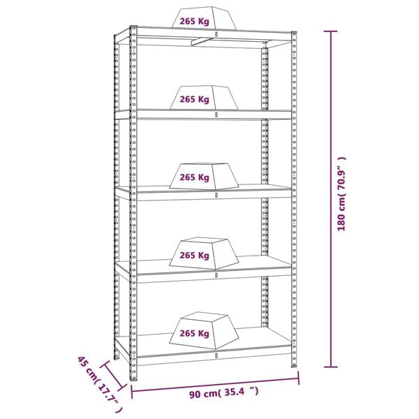 vidaXL 5-Layer Heavy-duty Shelves 2 pcs Grey Steel&Engineered Wood