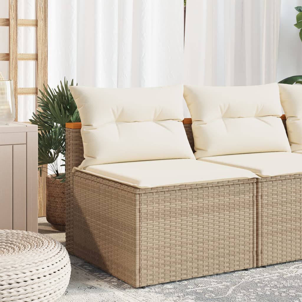 vidaXL Garden Sofas Armless with Cushions 2 pcs Beige Poly Rattan