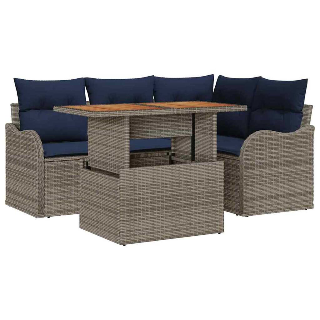vidaXL Garden Sofa Set 5 pcs Grey and navy blue 100 x 55 x 73 cm
