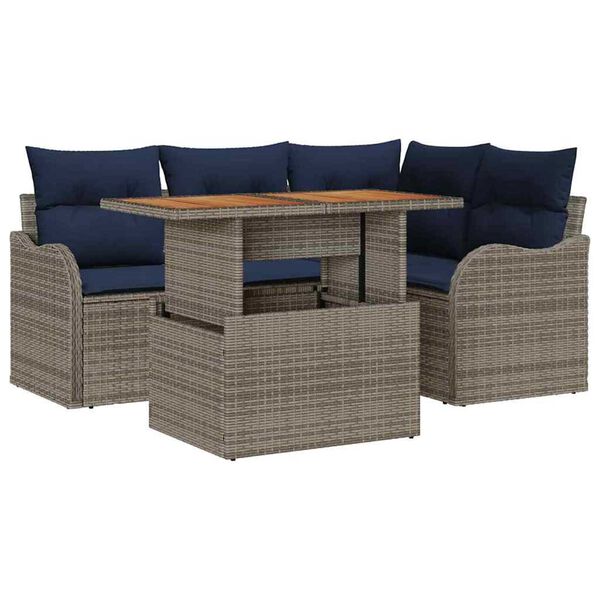 vidaXL Garden Sofa Set 5 pcs Grey and navy blue 100 x 55 x 73 cm