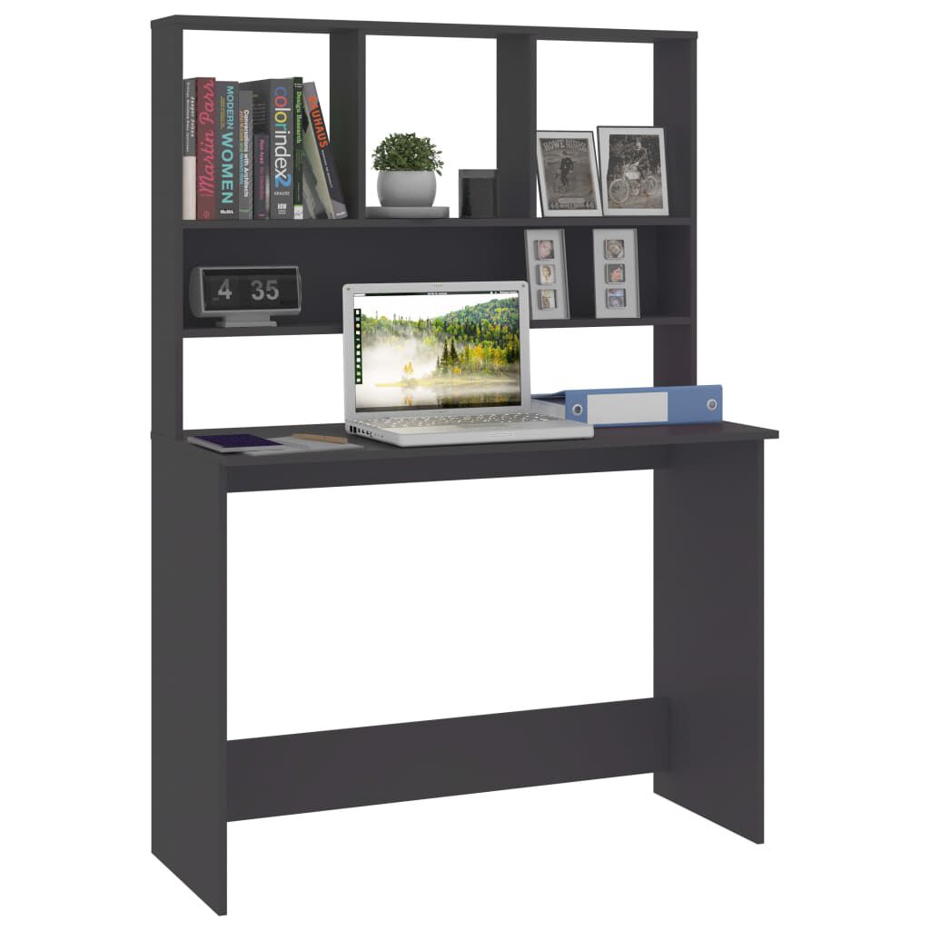 vidaXL Desk with Shelf Grey 110x45x157 cm Engineered Wood