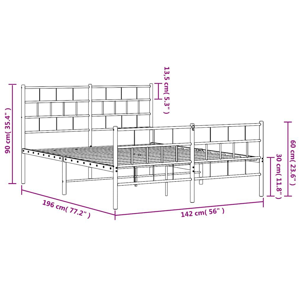 vidaXL Metal Bed Frame without Mattress with Footboard White 135x190cm