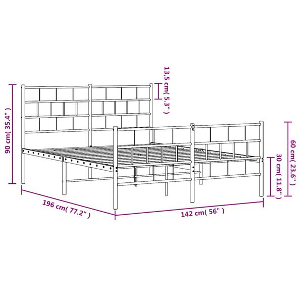 vidaXL Metal Bed Frame without Mattress with Footboard White 135x190cm