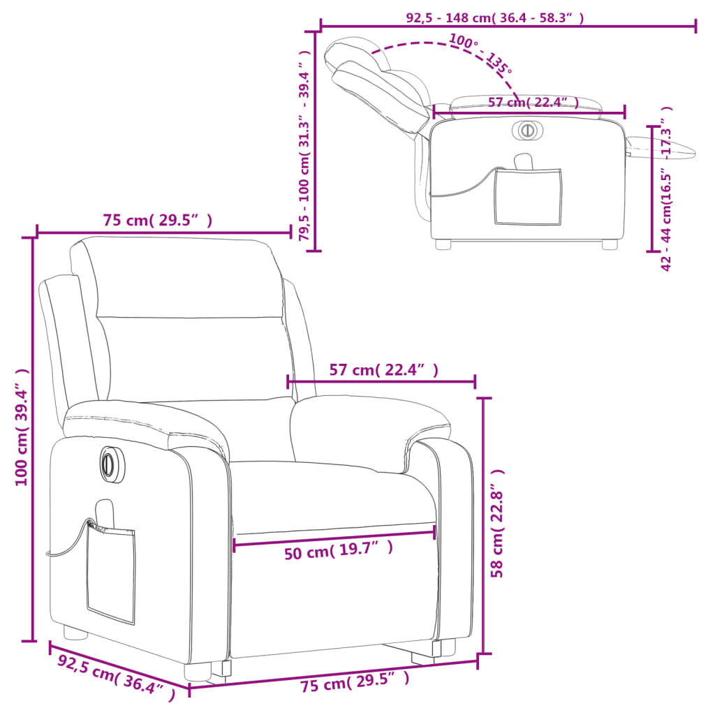 vidaXL Electric Stand up Massage Recliner Chair Cream Faux Leather