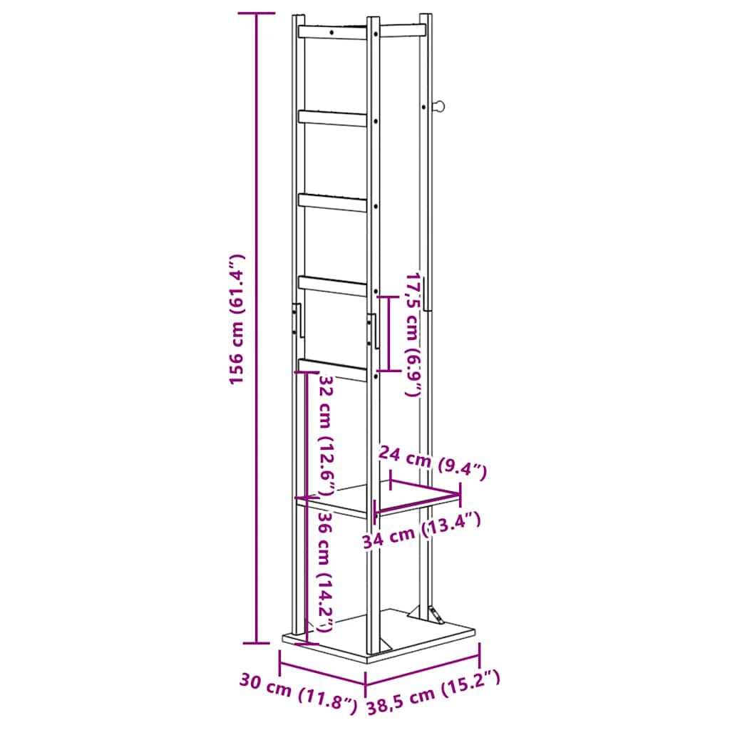 vidaXL Coat Stand with Hooks and Shelves 38.5x30x156 cm Bamboo