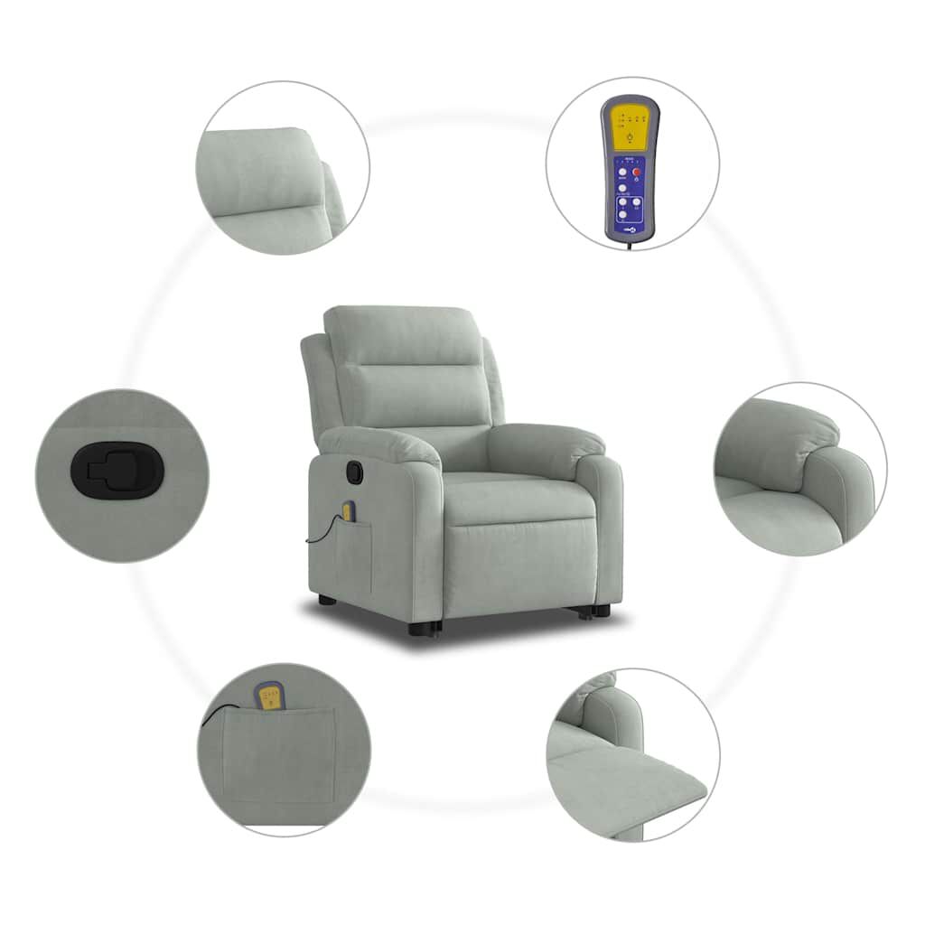 vidaXL Stand up Massage Recliner Chair Light Grey Velvet