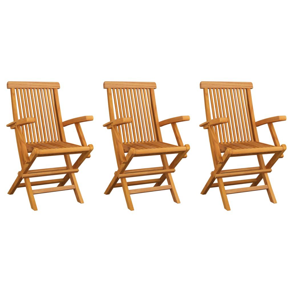 vidaXL Garden Chairs with Cream White Cushions 3 pcs Solid Teak Wood