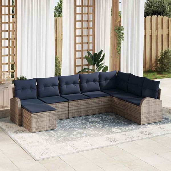 vidaXL Garden Sofa Set with Cushion 8 pcs Grey Poly Rattan