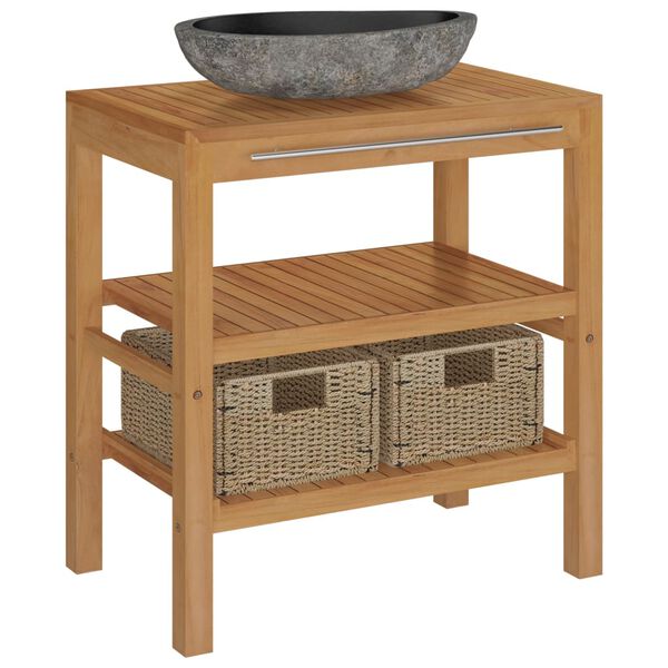 vidaXL Bathroom Vanity Cabinet Solid Teak with Sink River Stone Black