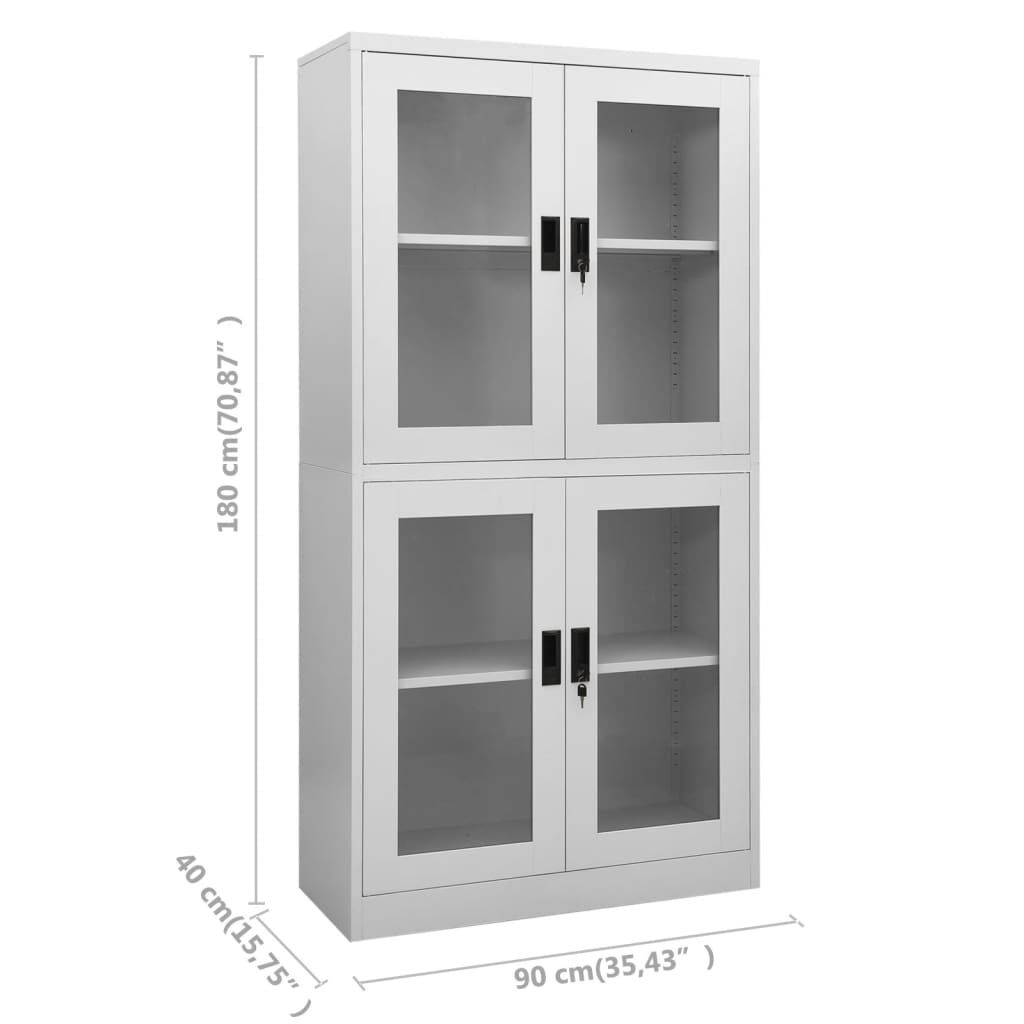 vidaXL Office Cabinet Light Grey 90x40x180 cm Steel and Tempered Glass