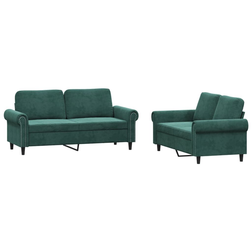 vidaXL 2 Piece Sofa Set with Cushions Dark Green Velvet