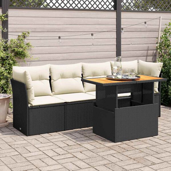 vidaXL 5 Piece Garden Sofa Set with Cushions Black Poly Rattan
