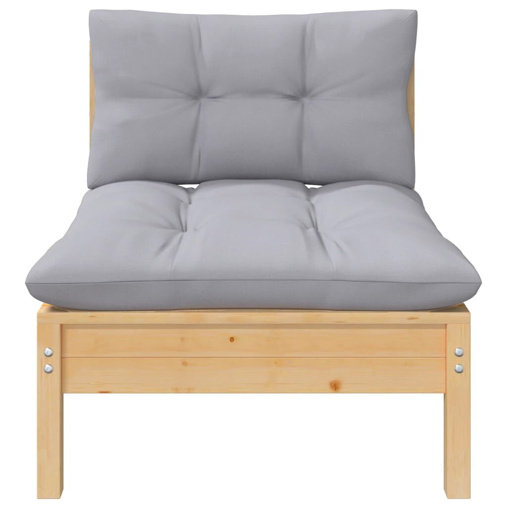 vidaXL Garden Middle Sofa with Grey Cushions Solid Pinewood