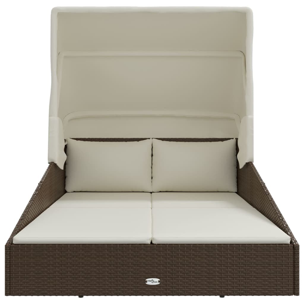 vidaXL Sunbed with Foldable Roof Brown 200x114x128 cm Poly Rattan