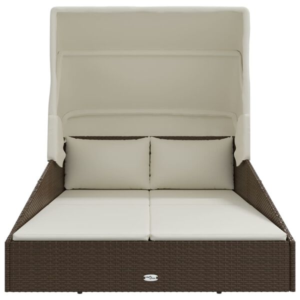 vidaXL Sunbed with Foldable Roof Brown 200x114x128 cm Poly Rattan