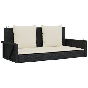 vidaXL Swing Bench with Cushions Black 119x56x48 cm Poly Rattan