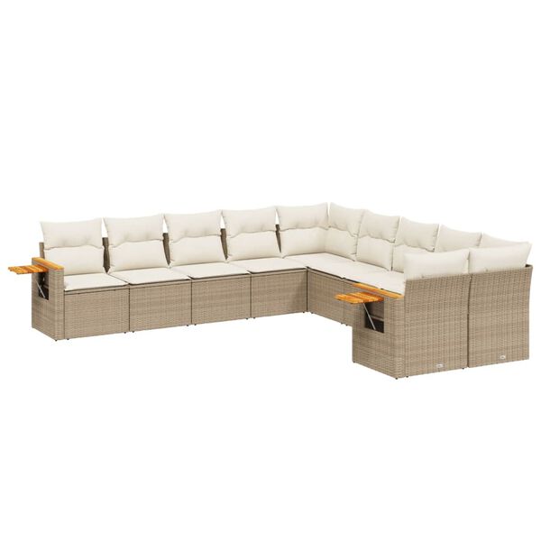 vidaXL 10 Piece Garden Sofa Set with Cushions Beige Poly Rattan