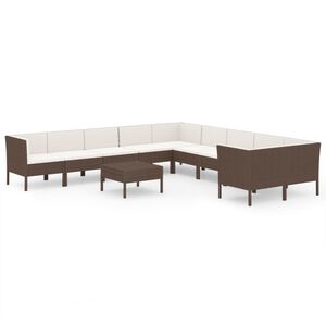 vidaXL 11 Piece Garden Lounge Set with Cushions Poly Rattan Brown