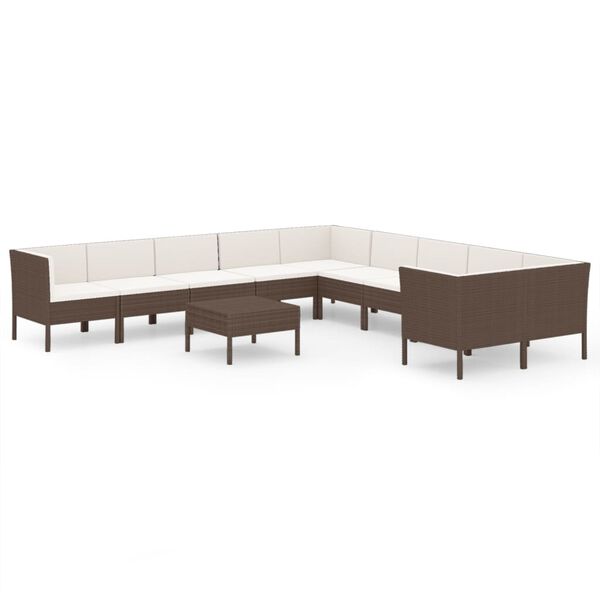 vidaXL 11 Piece Garden Lounge Set with Cushions Poly Rattan Brown