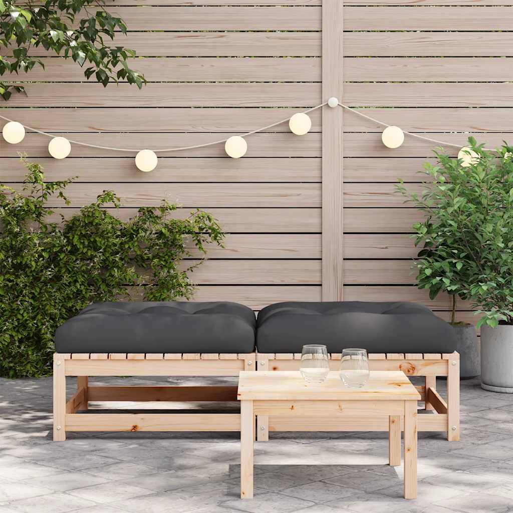 vidaXL Garden Footstools with Cushions 2 pcs Solid Wood Pine