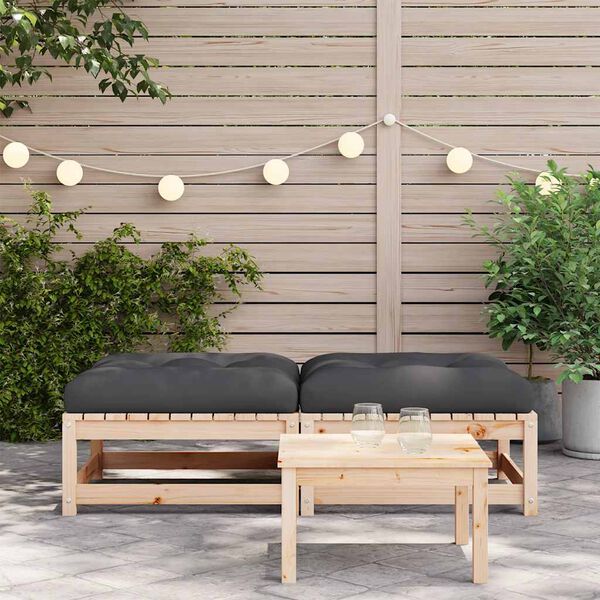 vidaXL Garden Footstools with Cushions 2 pcs Solid Wood Pine