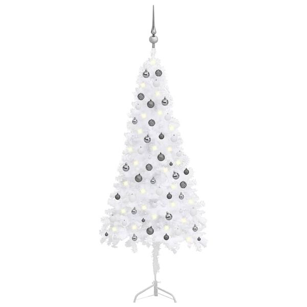 vidaXL Corner Artificial Christmas Tree LEDs&Ball Set White 180 cm PVC