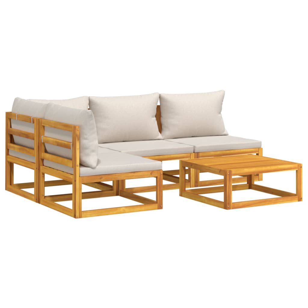 vidaXL 5 Piece Garden Lounge Set with Light Grey Cushions Solid Wood