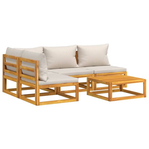 vidaXL 5 Piece Garden Lounge Set with Light Grey Cushions Solid Wood
