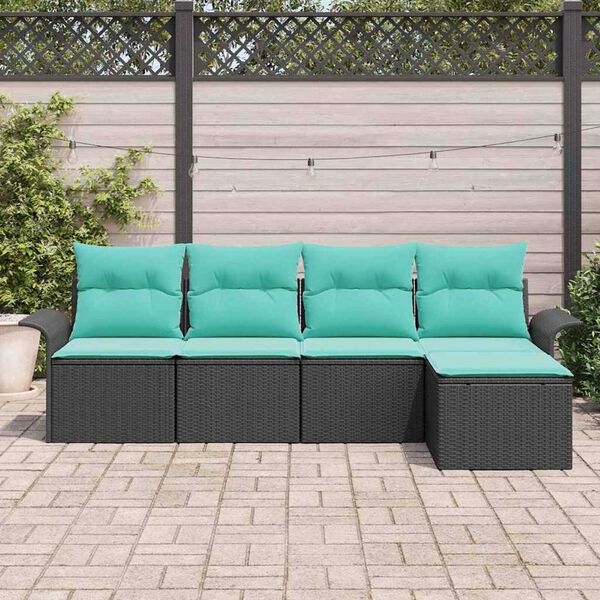 vidaXL Garden Sofa Set with Cushion 5 pcs Black Poly rattan
