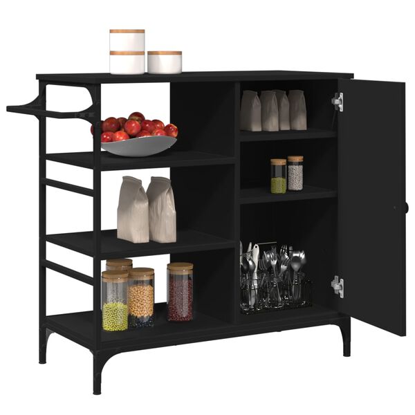 vidaXL Kitchen Trolley Black 87.5x38.5x84.5 cm Engineered Wood