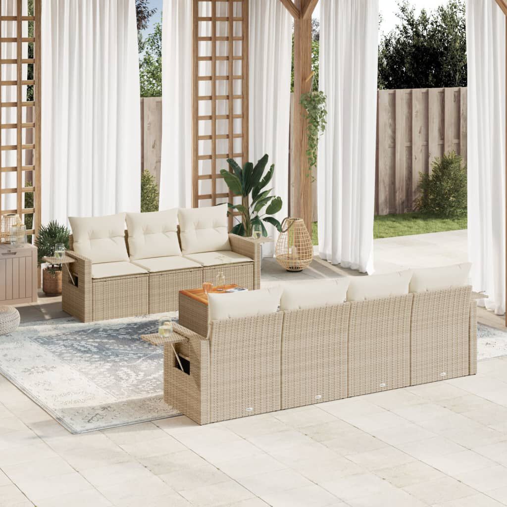 vidaXL 8 Piece Garden Sofa Set with Cushions Beige Poly Rattan