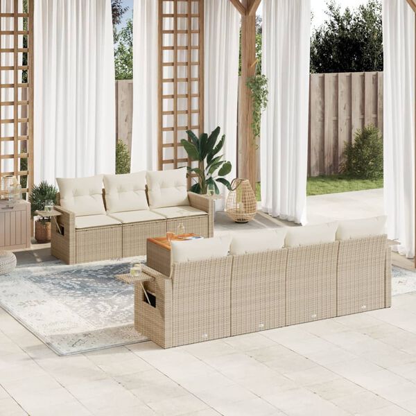 vidaXL 8 Piece Garden Sofa Set with Cushions Beige Poly Rattan