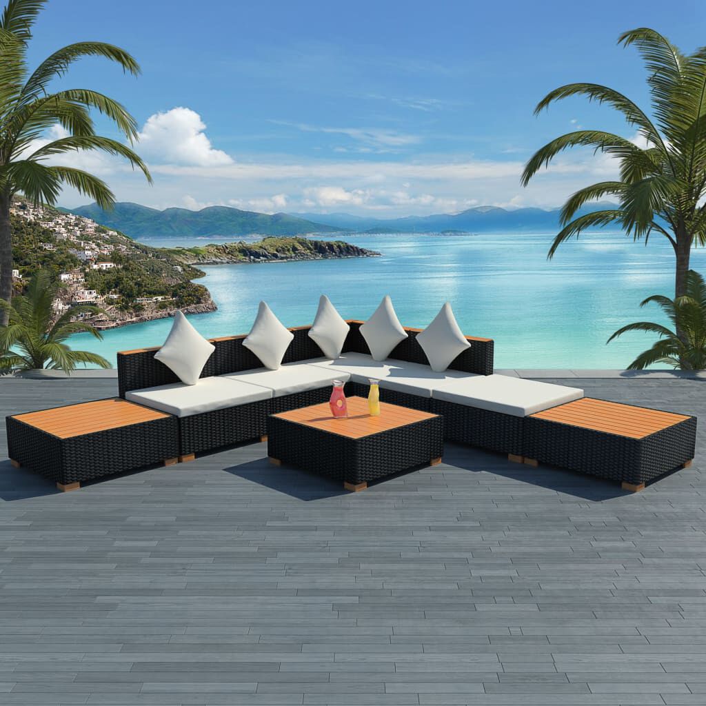 vidaXL 8 Piece Garden Lounge Set with Cushions Poly Rattan Black