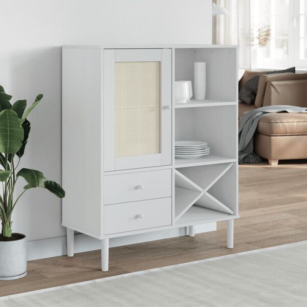 vidaXL Highboard SENJA Rattan Look White 90x40x112cm Solid Wood Pine